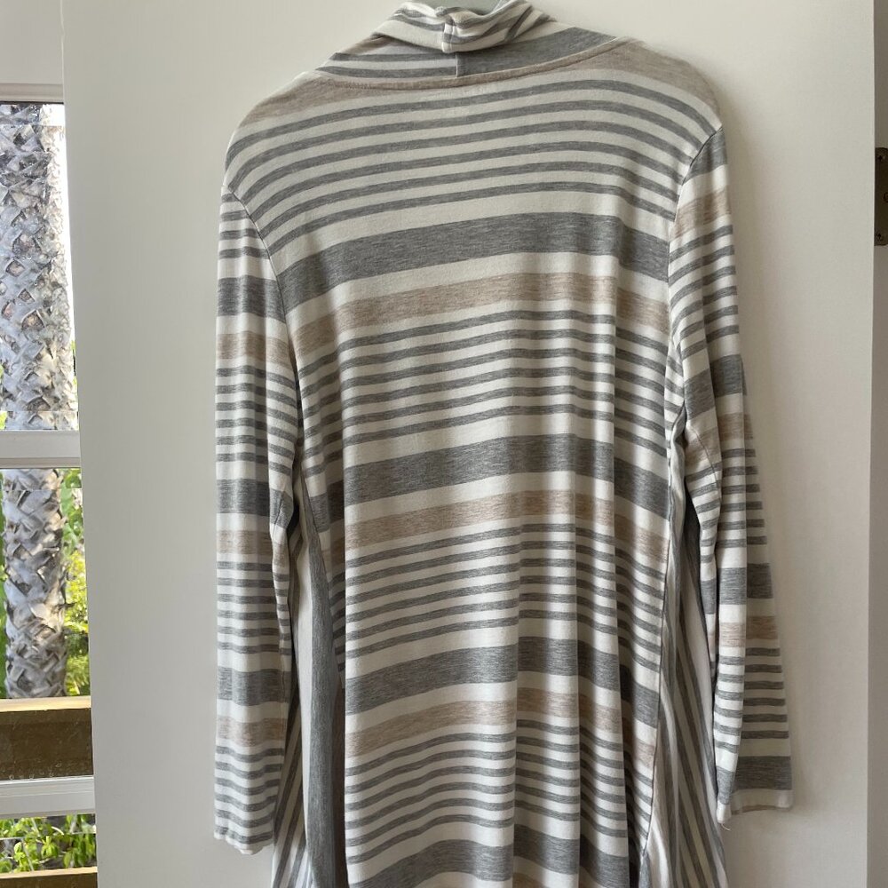 Soft Surroundings Open Front Cardigan in Gray, Tan, White Stripes, Size Medium - Picture 2 of 5